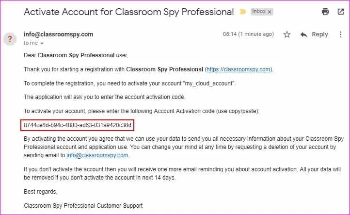 E-mail di attivazione: individuare il messaggio di attivazione dell'account.
