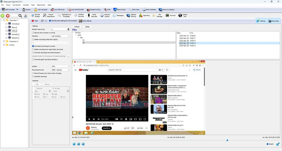 Desktop Recorder: impostazioni, elenco registrazioni e controlli di riproduzione