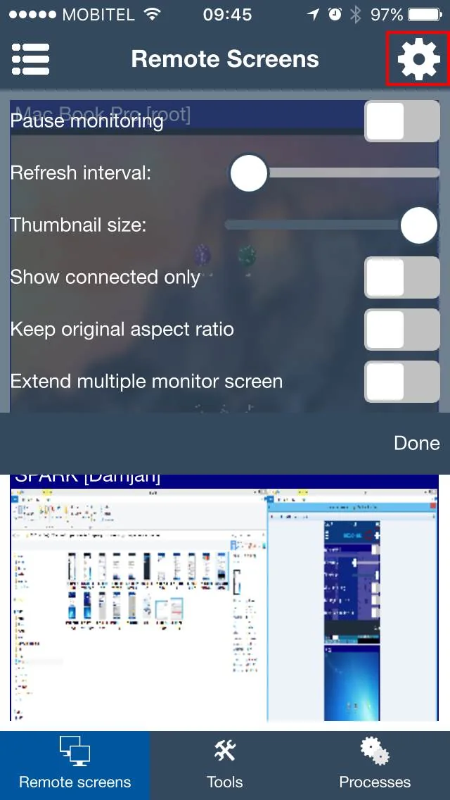 Impostazioni schermate remote: l'intervallo di aggiornamento controlla i tempi; Sospendi il monitoraggio e Mostra connesso influiscono solo su ciò che viene visualizzato.